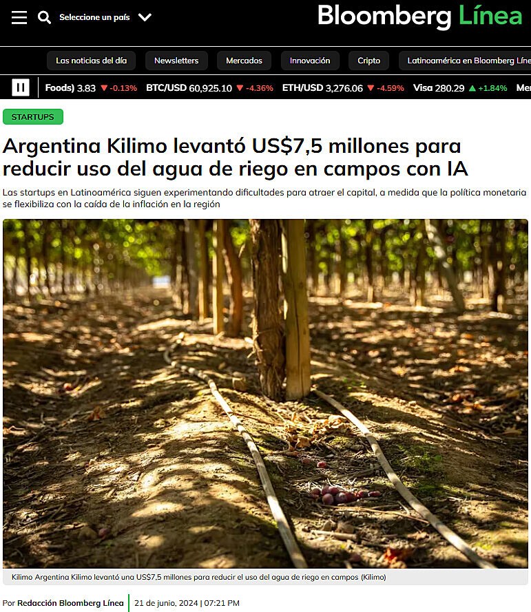 Argentina Kilimo levant US$7,5 millones para reducir uso del agua de riego en campos con IA